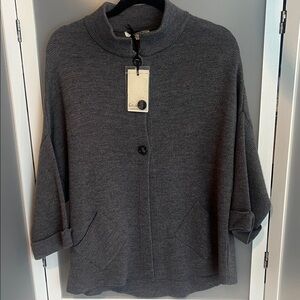 Cocogio merino wool blend cardigan sweater gray mock neck button front pockets L